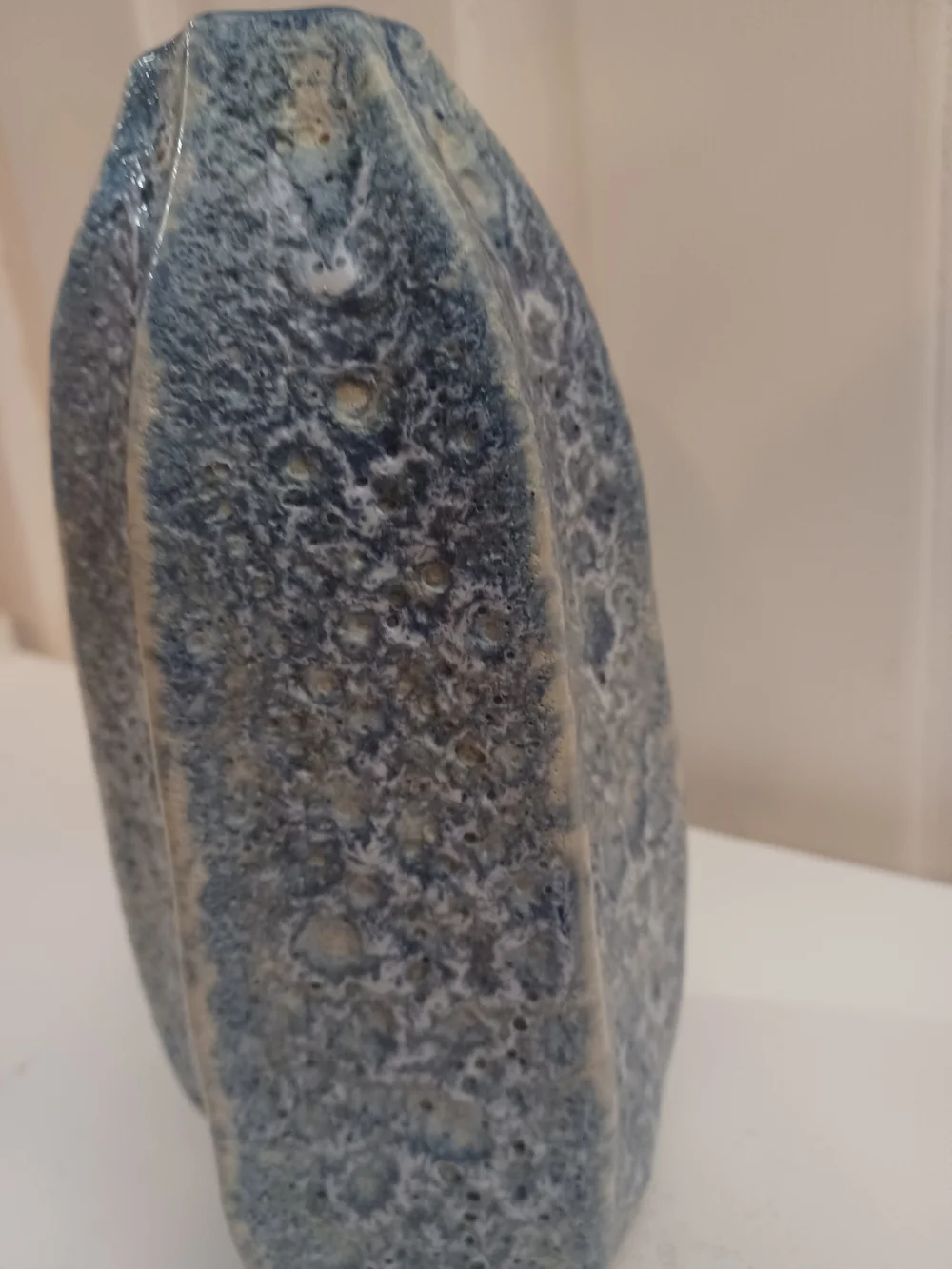 Set Of 2 Textured Brutalist Style Ceramic Vases Blue Drip Glaze Decor Rustic